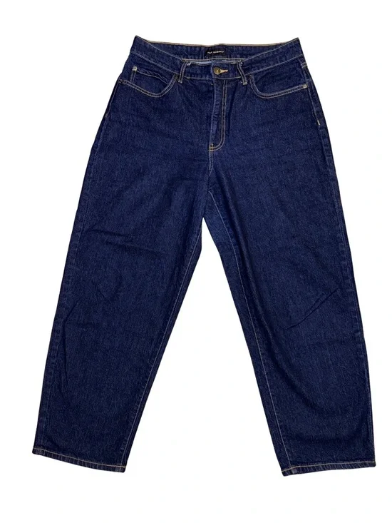 Free Assembly Dark Wash Barrel Leg Jeans with Gold Stitching - NWOT - Size 10 - Picture 1 of 7